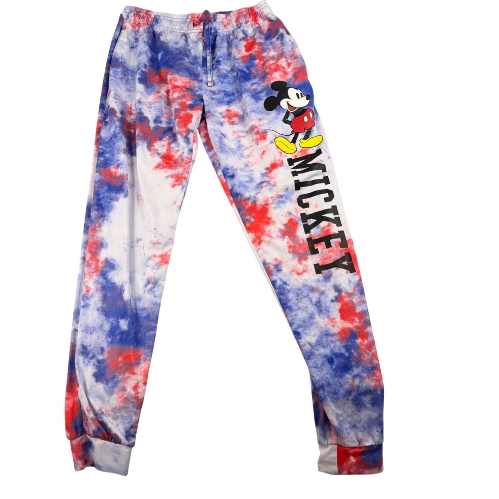 Disney Mickey Mouse Tie Dye Jogger Sweatpants Red White Blue Womens Small SM
